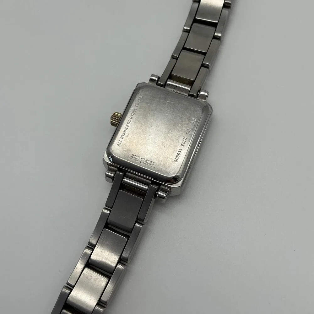 Fossil ES-2123 Womens Watch 20mm Silver Two Tone Crystal New Battery 5.75